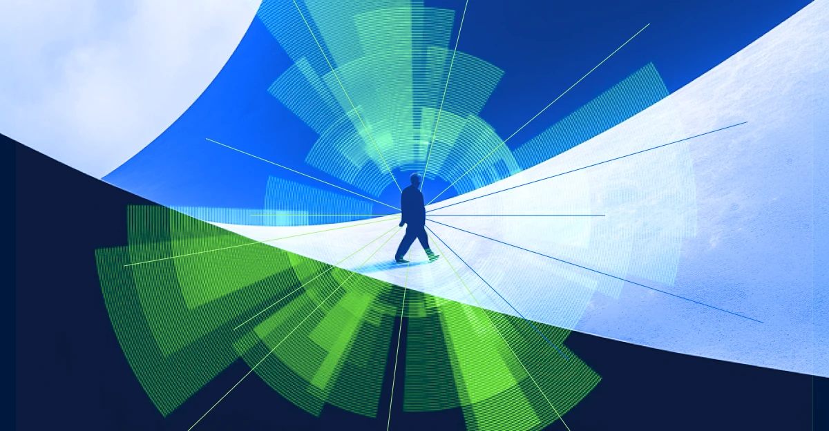 Abstract illustration of a person walking through a futuristic tunnel, symbolizing the forward-thinking and innovative nature of private equity investments.